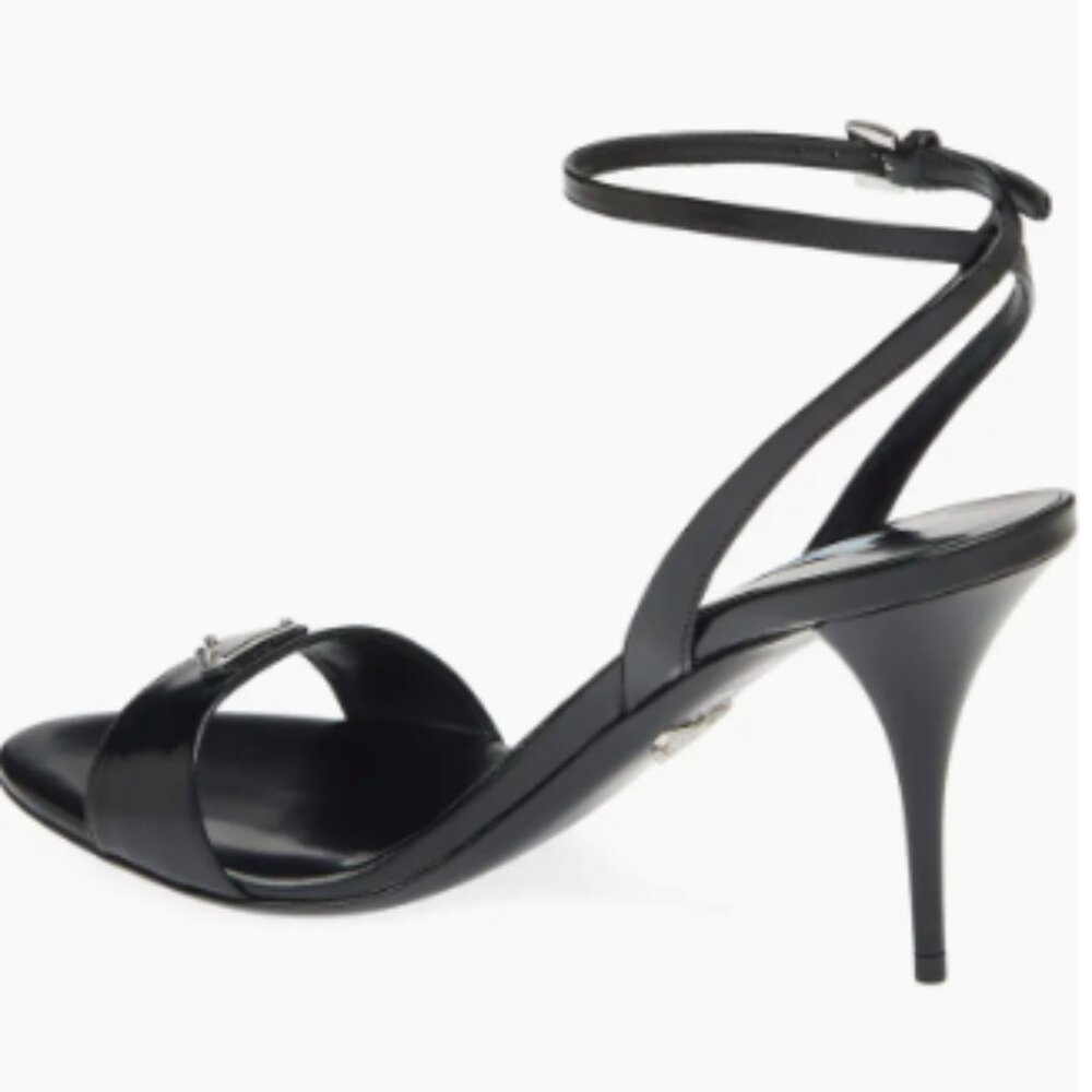 PRADA BLACK - Triangle Logo Ankle Strap Sandal (Women) (36.5/6)